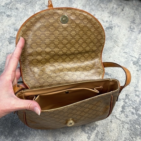 Celine Macadam Coated Canvas Brown Tan Crossbody Bag Flap Close Bow - Picture 10 of 17